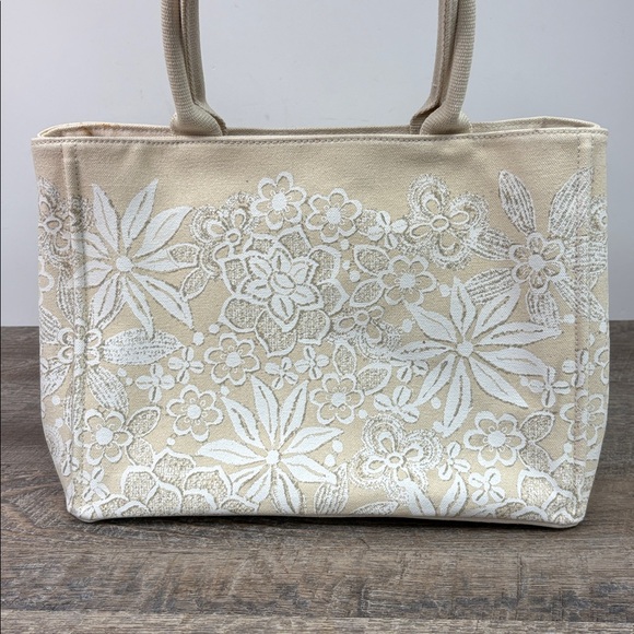 Oscar de la Renta Floral Printed Canvas Tote Bag – Ivory/White - Picture 4 of 15